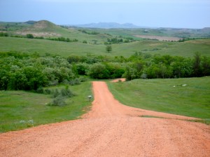 Red road coming cutting through the ranch. 