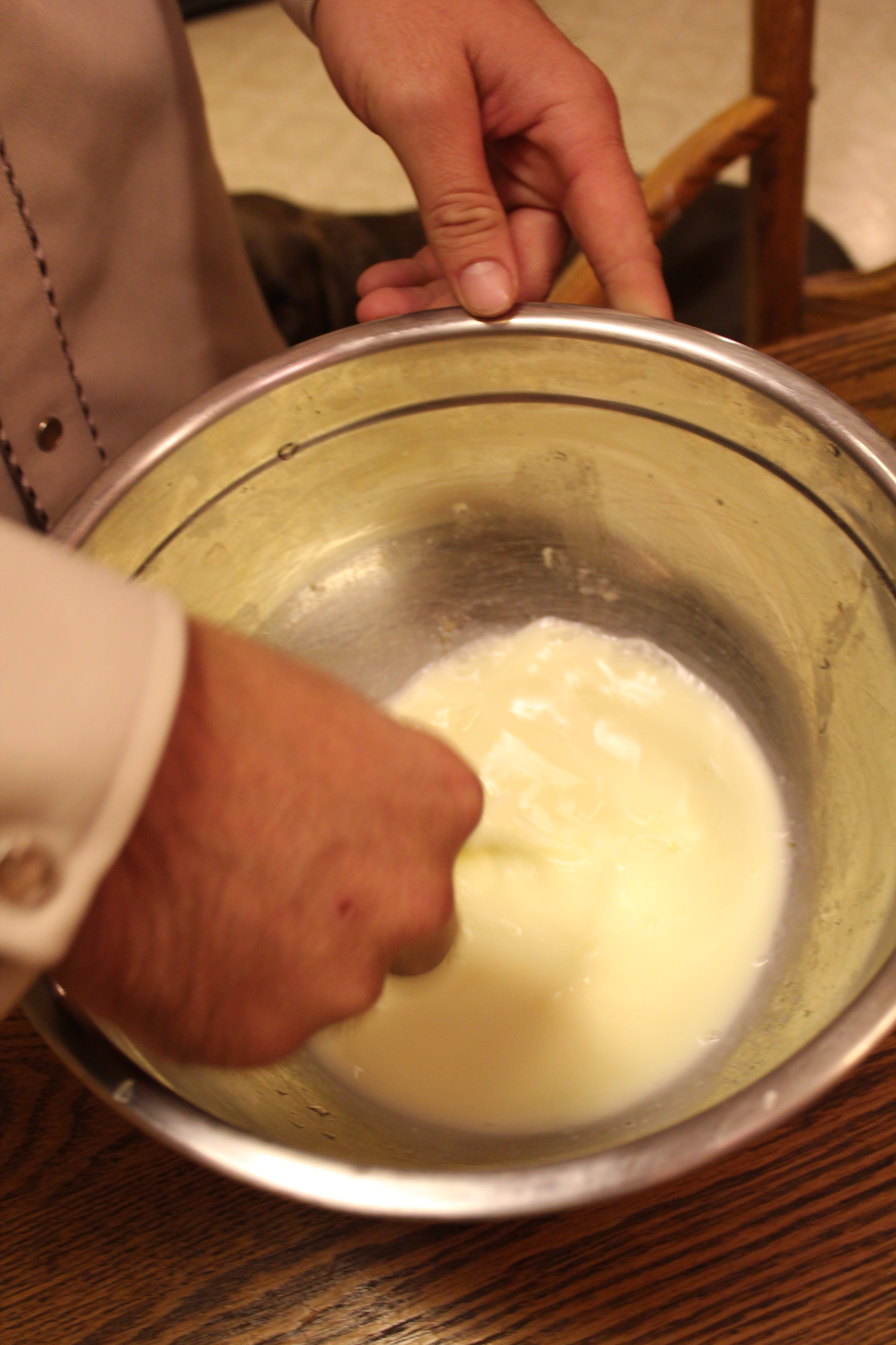 Mixing egg and milk